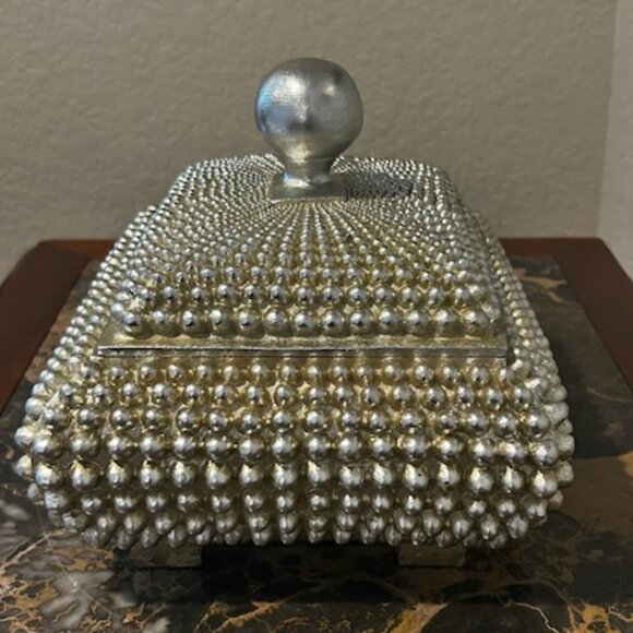 NWT Vintage Coffee Table Champagne Textured Studded Jewelry Trinket Box - Picture 4 of 15